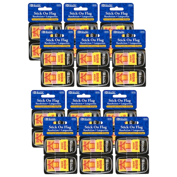 Bazic Yellow Color Printed Sign Here Flags with Dispenser, 25 Flags, PK24 5174 - main